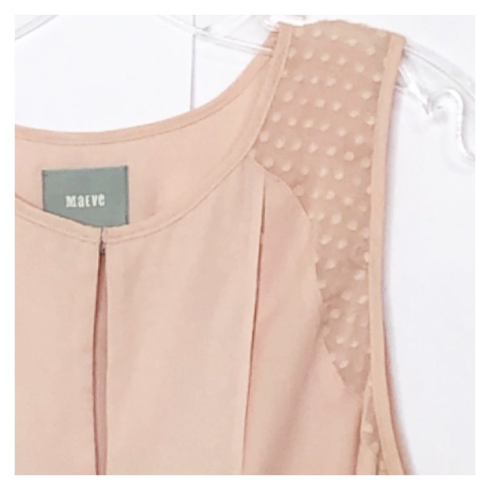 MAEVE Pale Peach Polka Dot Trim Sleeveless Top